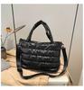 Winter casual lazy wind foreign style portable wide shoulder strap messenger bag women's space cotton embroidery thread large capacity solid color