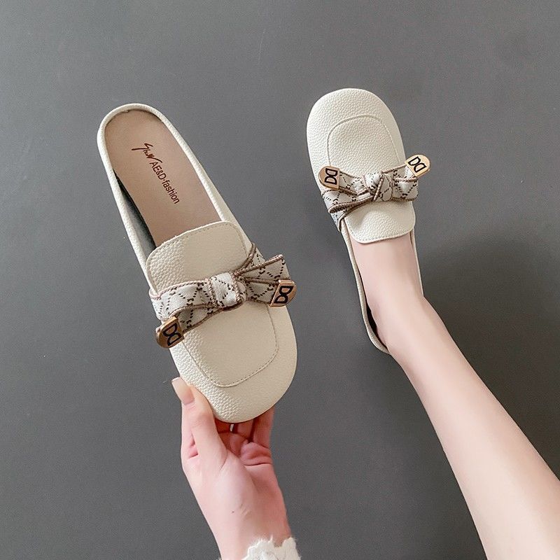 Half slippers women's one-pedal low-heeled summer wear new flat-bottomed bow non-slip lazy Muller French cool slippers