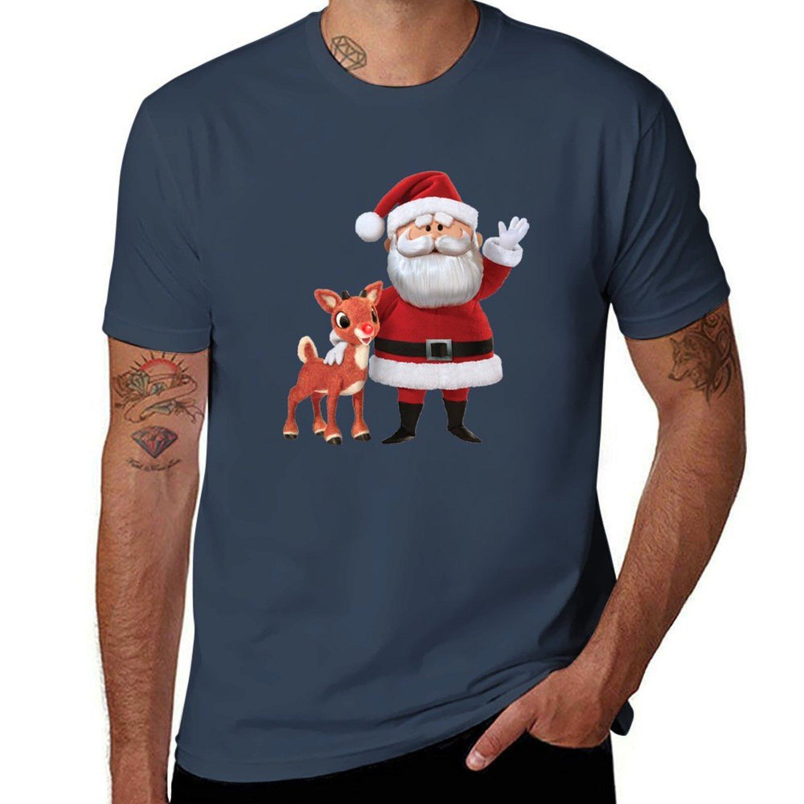 Retro Rudolph and Santa TShirt Breathable Travel TShirt S