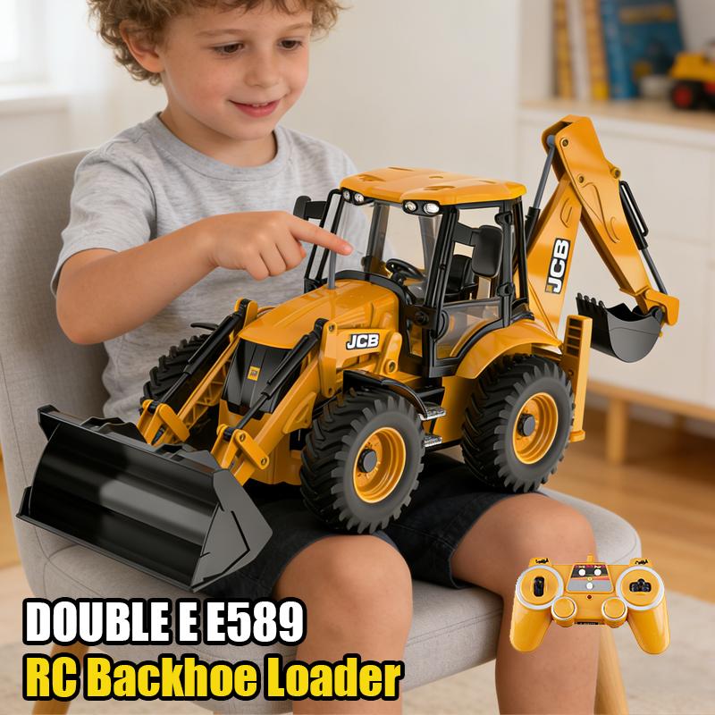 non-toxic DOUBLE E RC Backhoe Loader E589 1:20 Excavator Remote Control Car Engineering Vehicle Truck Model Bulldozer Trailer Toy for children