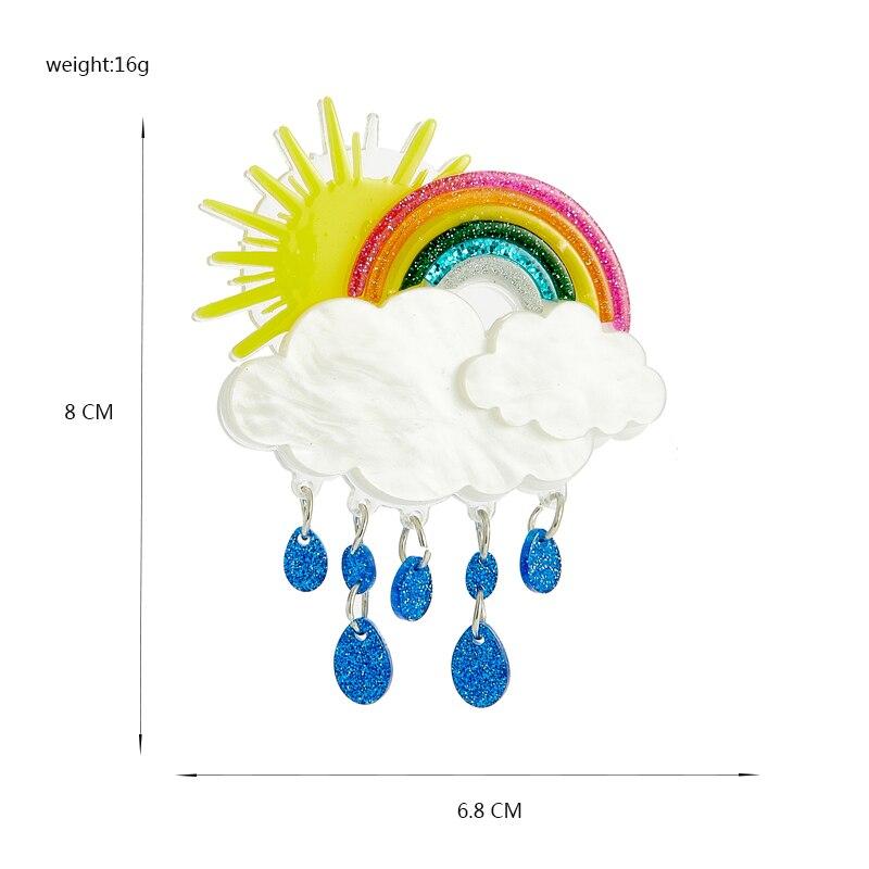 Blucome 2023 New Fashion Acrylic Rainbow White Cloud Pendant Brooch Ladies Exaggerated Cartoon Cute Badge Lapel Brooch Jewelry