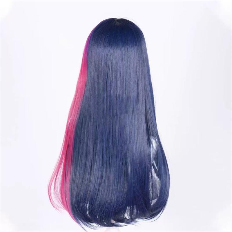 Syntetiska Twilight Sparkle-peruker för kvinnor Mörkblå Lila Lång Rak Hårperuk med Lugg Hästsvans Cosplay-kostym Liten Häst