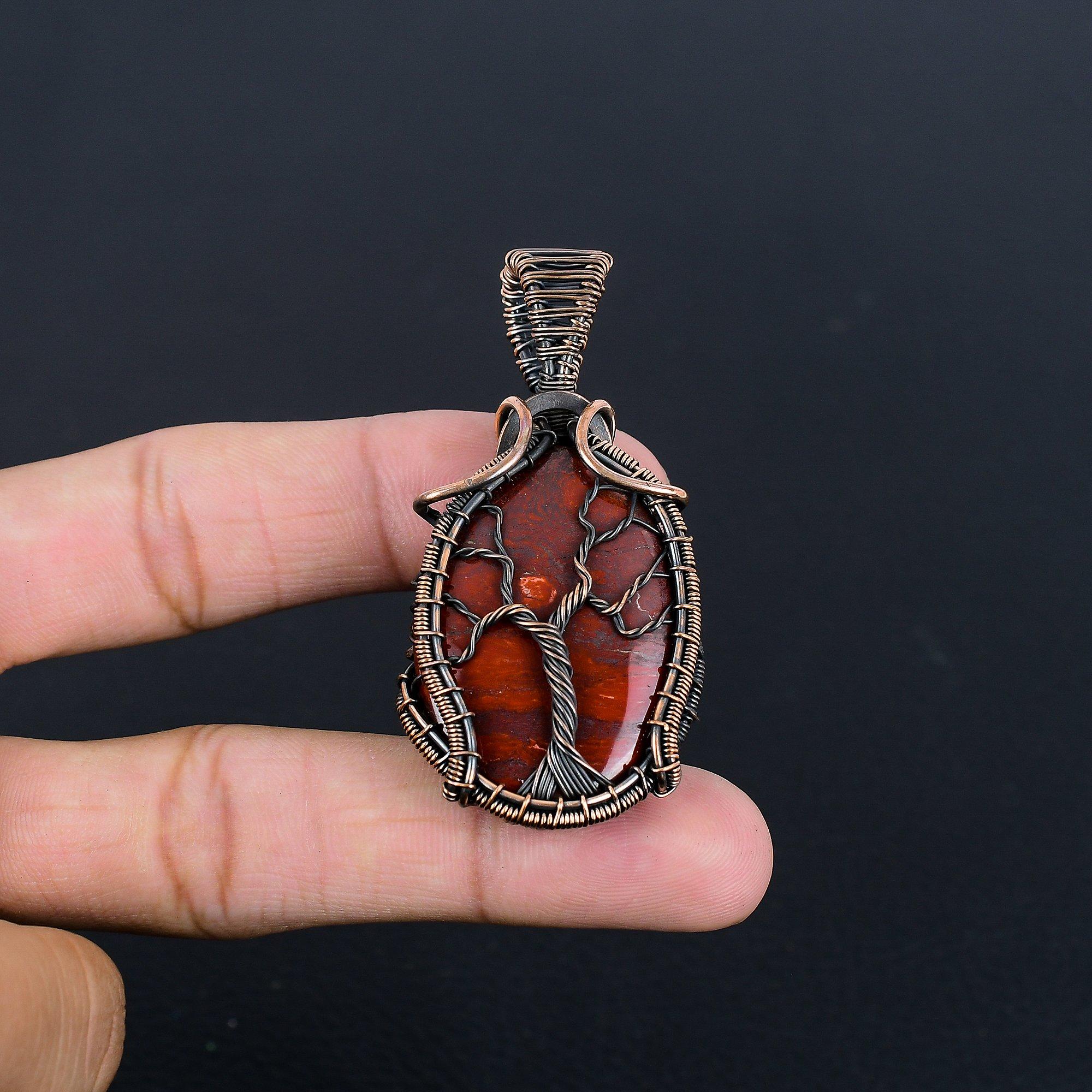 

Украшения из красной речной яшмы, кулон, обмотанный медной проволокой 999 пробы, украшения из драгоценных камней ручной работы, подарки для жены, совершенно новый кулон 2.55 Inches