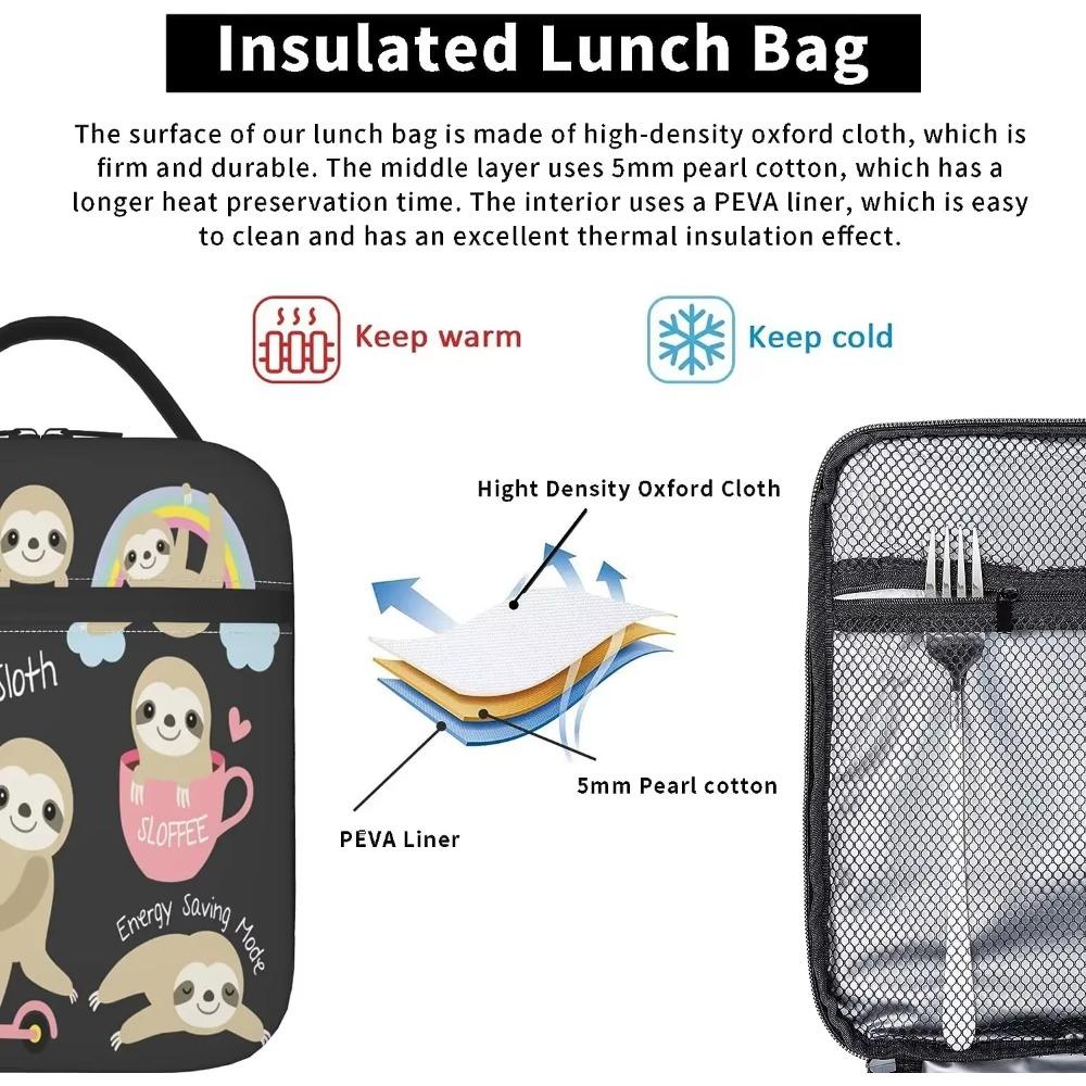 Cute Sloth Insulated Lunch Bag Thermal Lunch Box Tote Cooler Reusable Lunch Pail Outdoors Bento Meal Bag for Women Men
