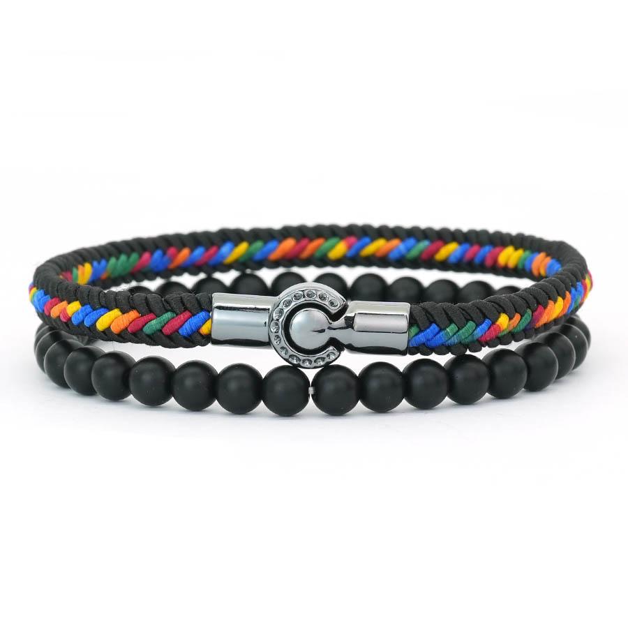 

Noter 2Pcs/Pair Men Bracelet Set Selected High Quality Woven Rope 6 Colors Available Lava Onyx Malachite Stone Healing Braclet