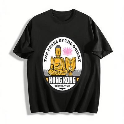 Hong Kong The Pearl Of The Orient Buddha Print Casual Top Pure Cotton T-shirt