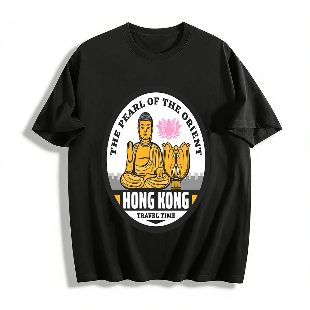 

Hong Kong The Pearl Of The Orient Buddha Print Casual Top Pure cotton T-shirt XXS