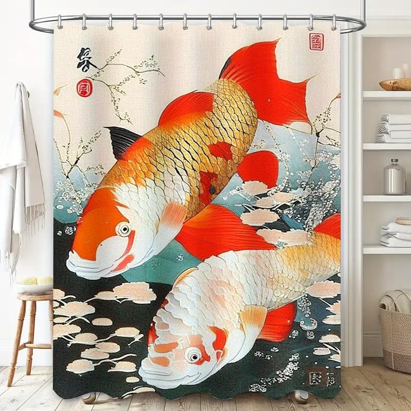 Vibrant Koi Fish Shower Curtain Modern Home Decor With Oriental Artistic Design