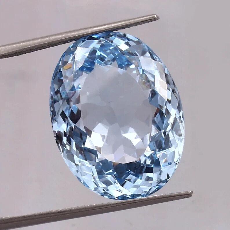 Natural Sky Blue Aquamarine 37 Ct Oval Shape Certified Loose Gemstone