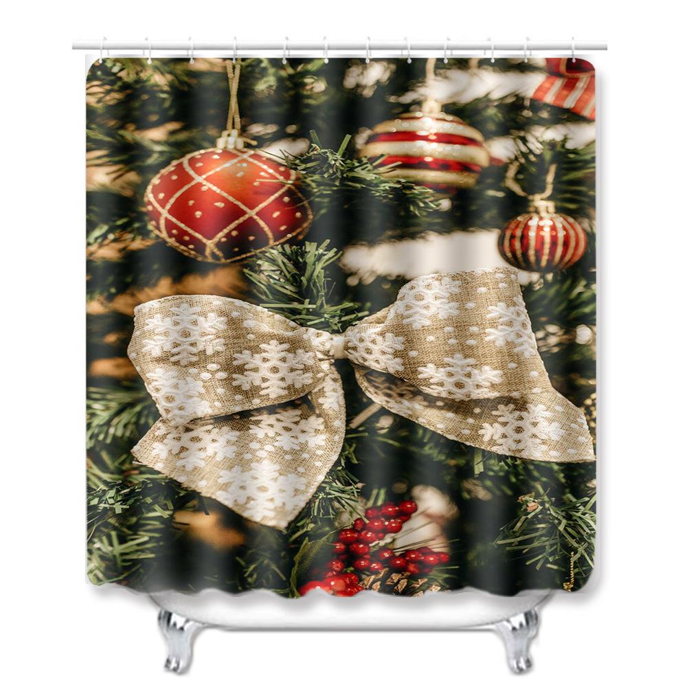 Christmas Shower Curtain Floor Mat Combination Four-Piece Set Bathroom Toilet Carpet Shower Room Mat Foot Mat