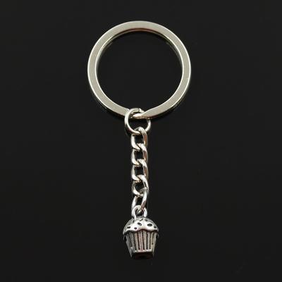 Fashion 30mm Key Ring Metal Key Chain Keychain Jewelry Antique Bronze Silver Color Plated 3D Cupcake Cake 13x10x8mm Pendant