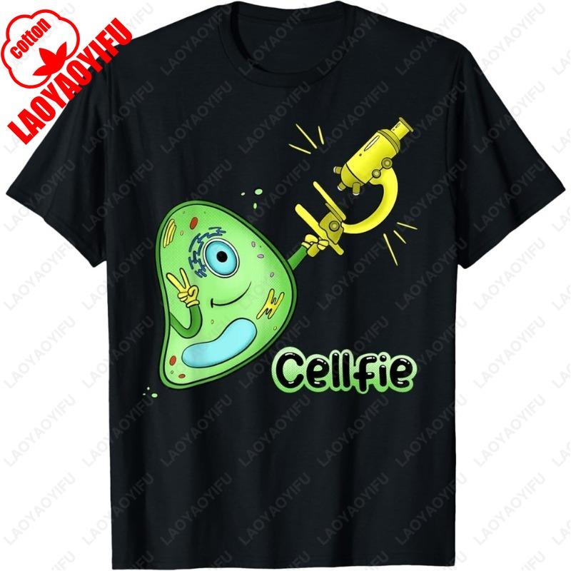 Biology Cell Microscope Selfie Pun Unisex Women TShirt Gift Unisex Creative Trend Novelty Tees Unique Graphic Printed Cotton Tops 4XL