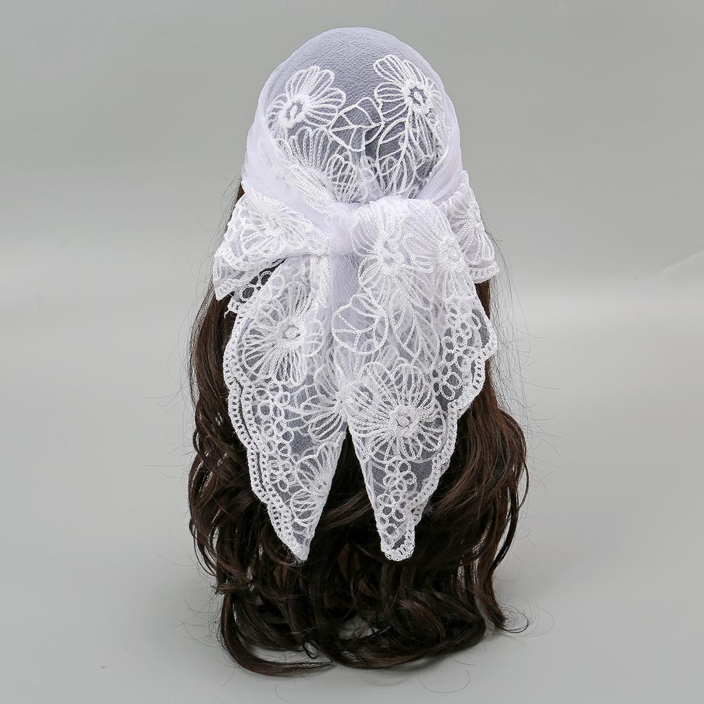 New Square Yarn Hijab Scarf Women Floral Embroidery Lace Headband Summer Breathable Bandana For Women Elegant Turban Hair Wrap