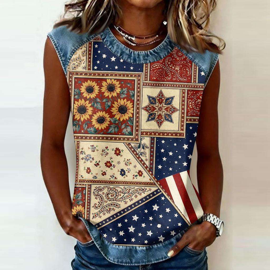 Camiseta informal de manga larga para mujer con cuello redondo y estampado