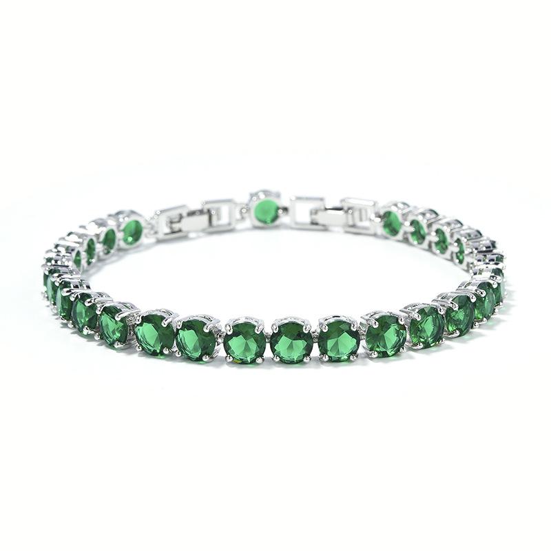 Platinum-Plated Multi-Color Zircon Bracelet - 6mm Diamond Accent for Women