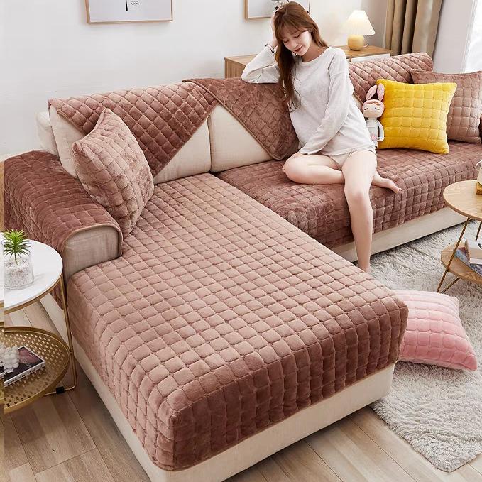 Einfarbiges Plüschsofakissen, einfaches Anti-Rutsch-Kissen für Herbst und Winter, verdicktes Sofatuch aus Winterflanell