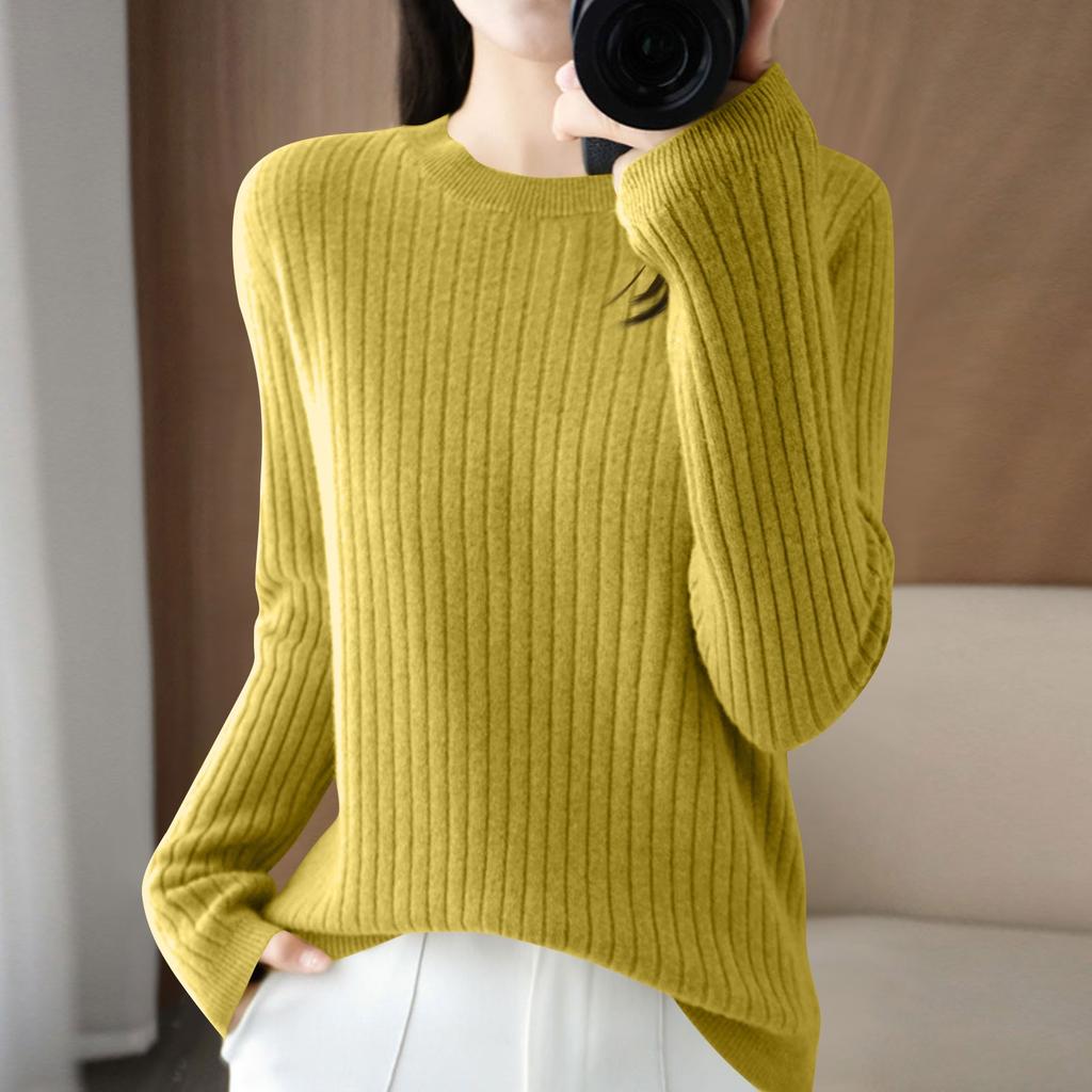 Damenmode Locker Gestrickter Pullover Unterhemd Rundhals Pullover Langarm Einfarbiges Oberteil