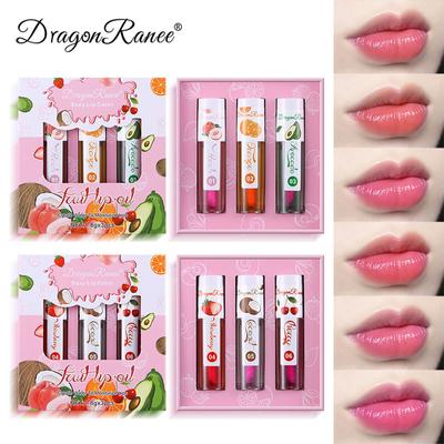 Warm-changing Lip Oil, Moisturizing, Moisturizing, Color-changing Lip Essence Oil, Lip-protecting Fruit, Three-piece Set
