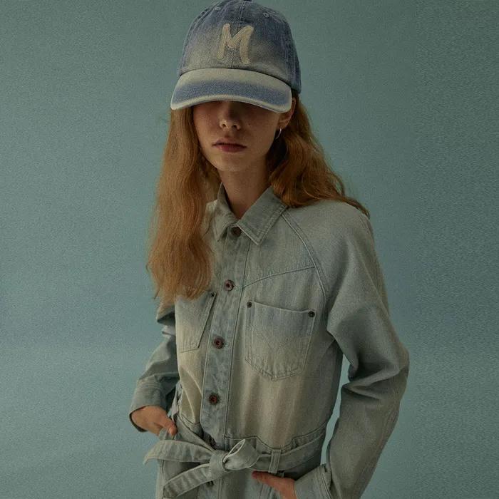 Headwear 9302 Chain Embroidery Light Indigo Denim Ball Cap