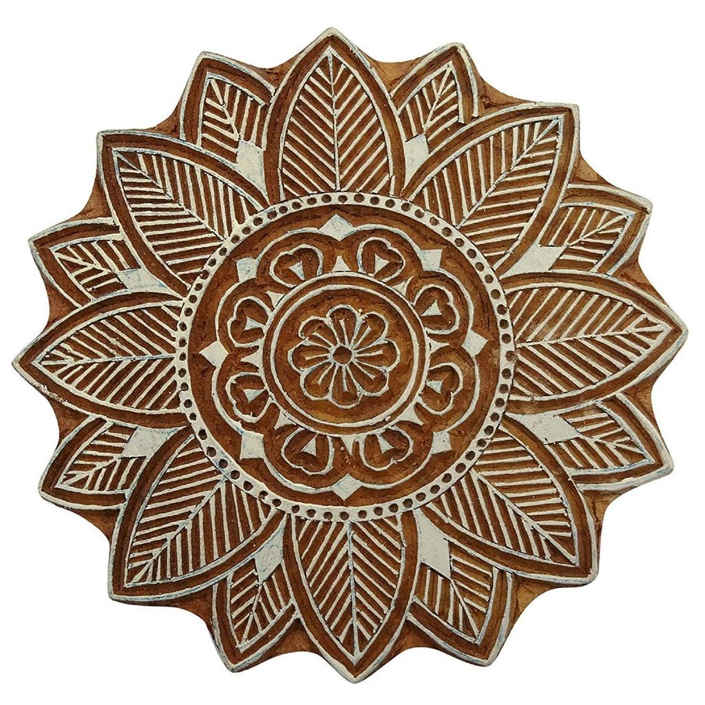 Hand Carved Floral Pattern Textile Wood Stamp Printing Blocks Wooden Block