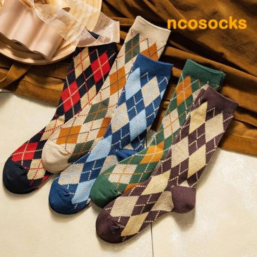 Anco Socks Warm-toned Argyle Knit Socks 5-Piece Set evenly