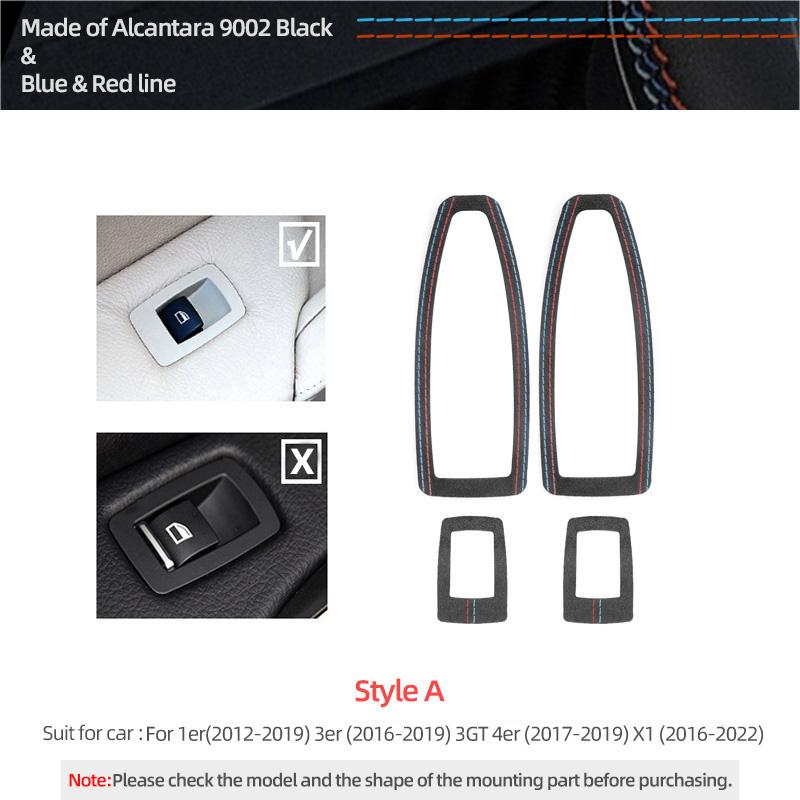 For BMW X1 F48 F20 F30 F30 F34 Made of Alcantara Window Switch Lift Panel Trim Performance 4pcs Sticker Car Interior Accessories