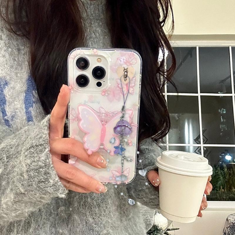 Elegant Jellyfish Inspired Phone Charm Portable Keychain with Crystal Star and Pearls Accents for Phone Accessorizing