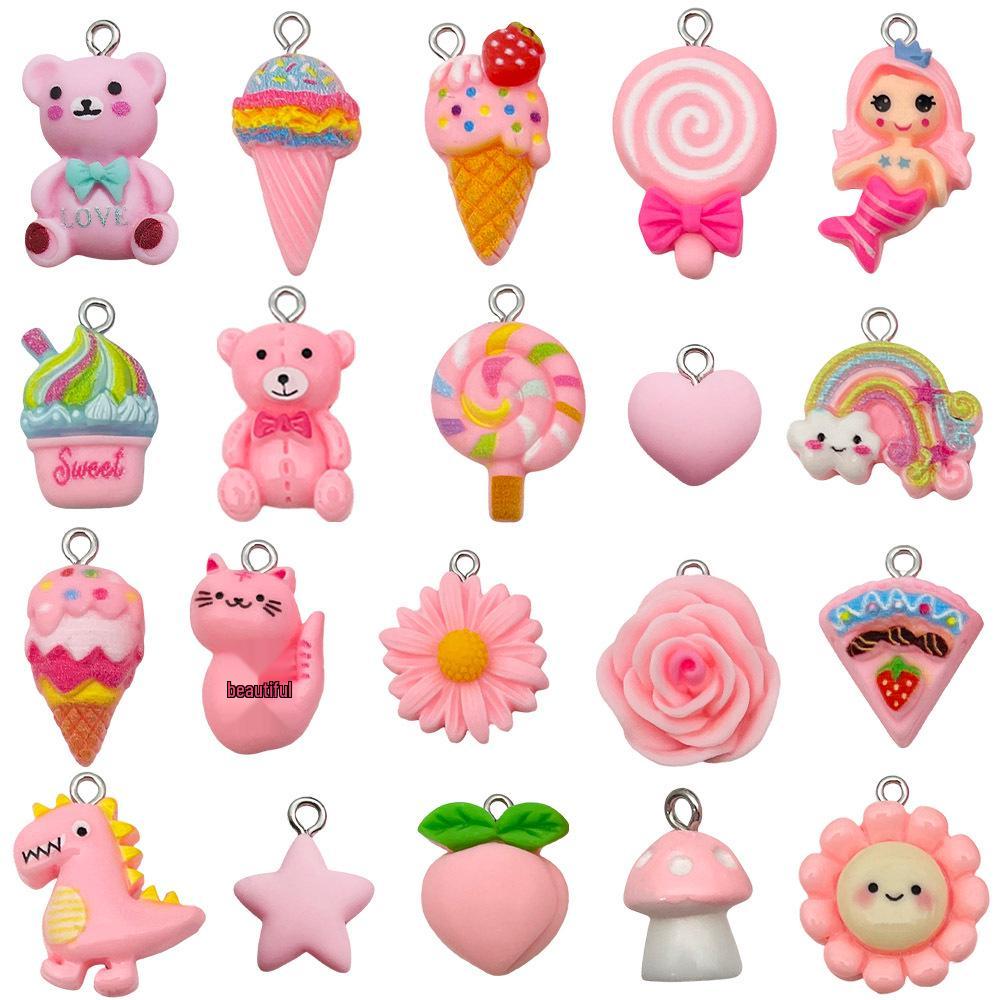 DIY Resin Pink Bear Lollipop Ornaments: Necklace, Earrings, Key Pendant Accessories