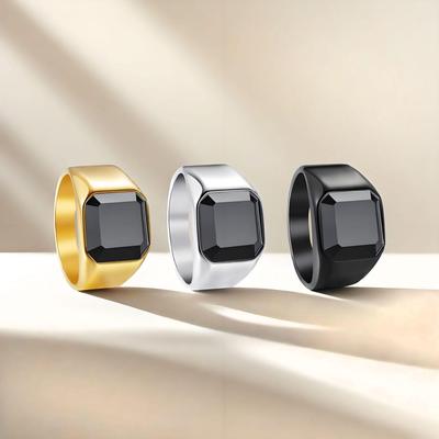 European-American Inlaid Imitation Gem Titanium Steel Men's Ring