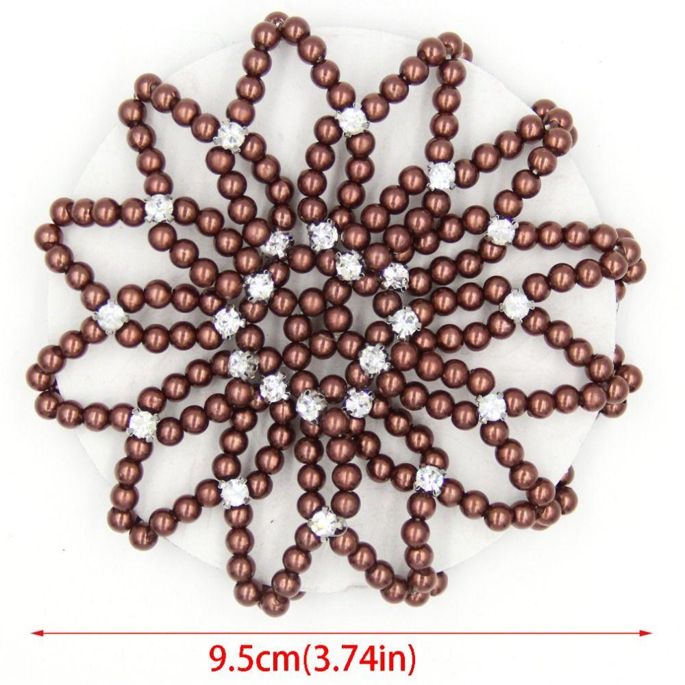 Elegant Pearl Crochet Bun Net Elastic Fake Pearl Hair Nets Hair Bun Covers  Hair Accessories