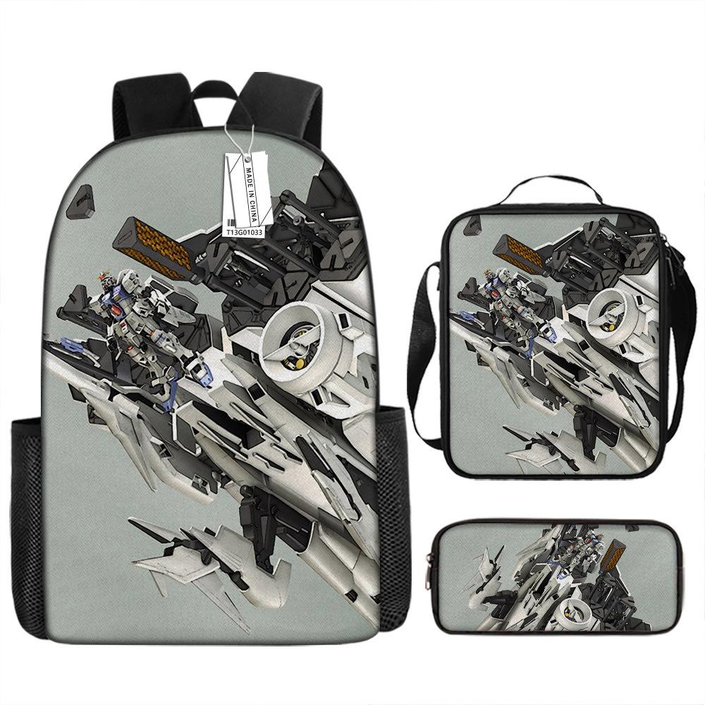 Gundam Backpack 3D Pattern Anime Backpack Student Printed School Bag Three-piece Set