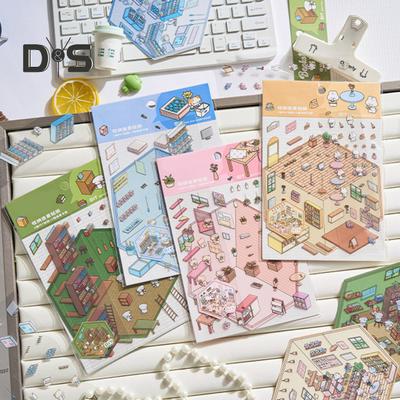 1/8Pcs DIY 3D Maison Autocollants Téléphone/Ordinateur Portable Dessin Animé Miniature Scène Décalcomanies Dessert Boutique Librairie Autocollants