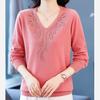 Autumn/winter Women's Knitwear Plus-size Sweaters Loose Pullover Knited Sweater V Neck Jumper