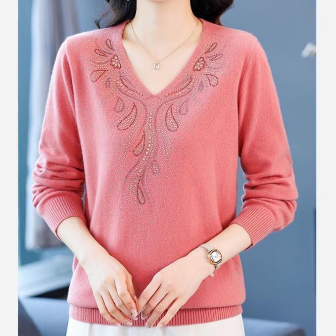 Autumn/winter Women's Knitwear Plus-size Sweaters Loose Pullover Knited Sweater V Neck Jumper