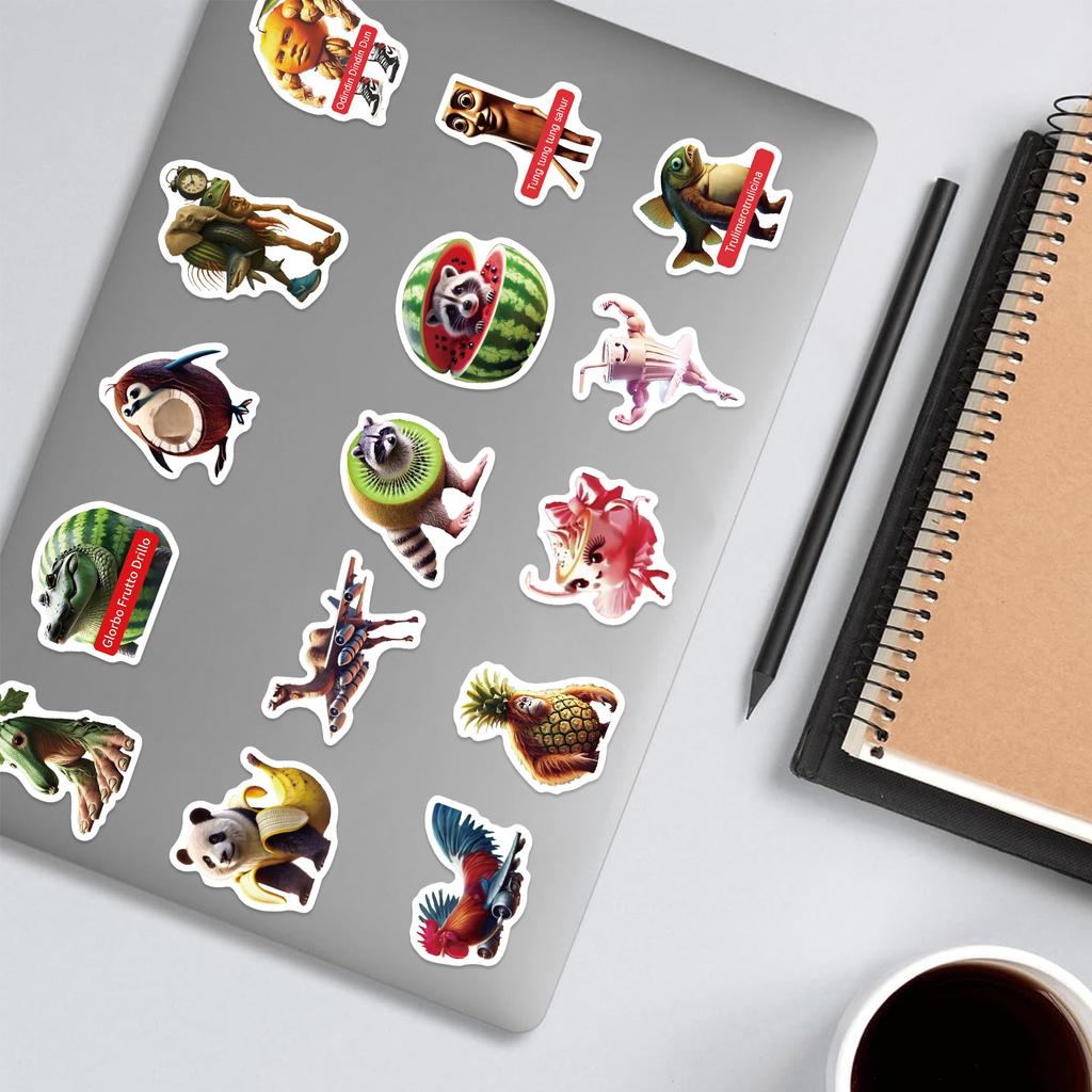 60PCS Italian Brainrot Abstract Animals Decals Tung Tung Tung Sahur Stickers Notebook Scrapbook Phone Cartoon Gifts Sticker