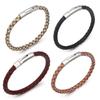 1pc 19/20/21/22cm Leather Cord Bracelet Vintage Stainless Steel Buckle Braided Rope Bracelet For DIY Fashion Crafts Jewelry Gift