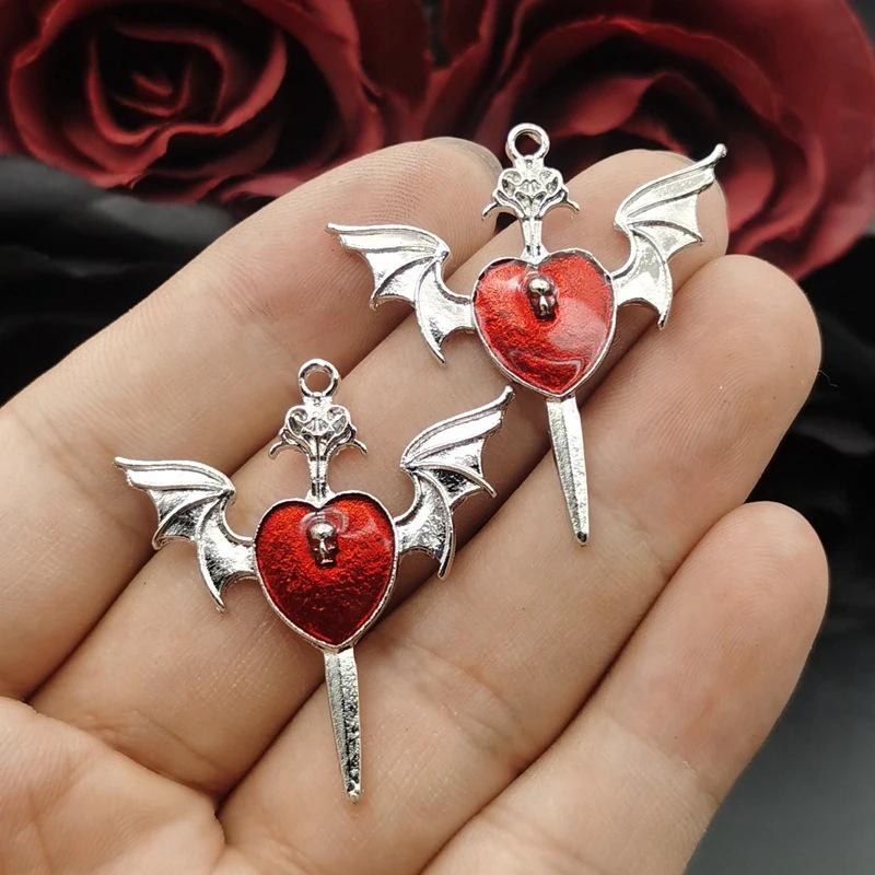 Dark Gothic Red Heart Skull Wing Jewelry Accessory красный