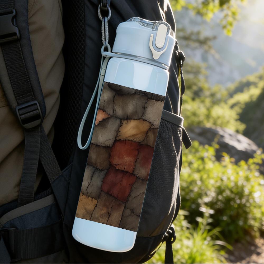 1PC Rough Stone Wall Texture Background 750ml Color Plastic Sports Water Bottle Leakproof Flip Straw Lid Suitable for Sports Office Home Use