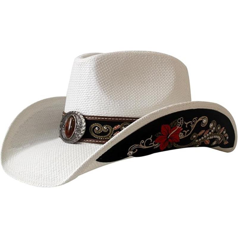 

JYL TS DIY Bohemian Cowboy Hat Unisex Ethnic Wide Brim Western Hat Felt White_L(58cm）