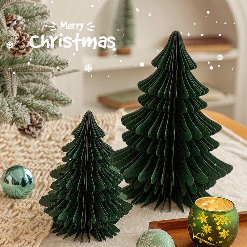 Foldable Paper Holiday Tree Ornament 3D Honeycomb Christmas Tabletop Centerpiece for Home Party Seasonal Decor
