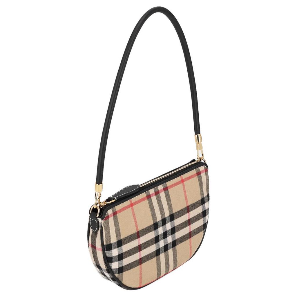 Burberry Olympia Classic Embossed Check Underarm Half-Moon Bag Canvas And Leather Tote Shoulder Bag Women bags Beige 81114131