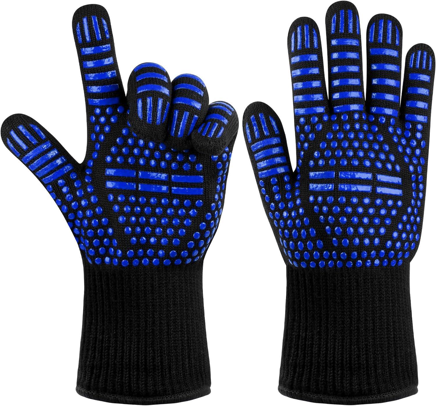 800°F Heat-Resistant Silicone BBQ  Oven Gloves - Flame Retardant  Anti-Scald