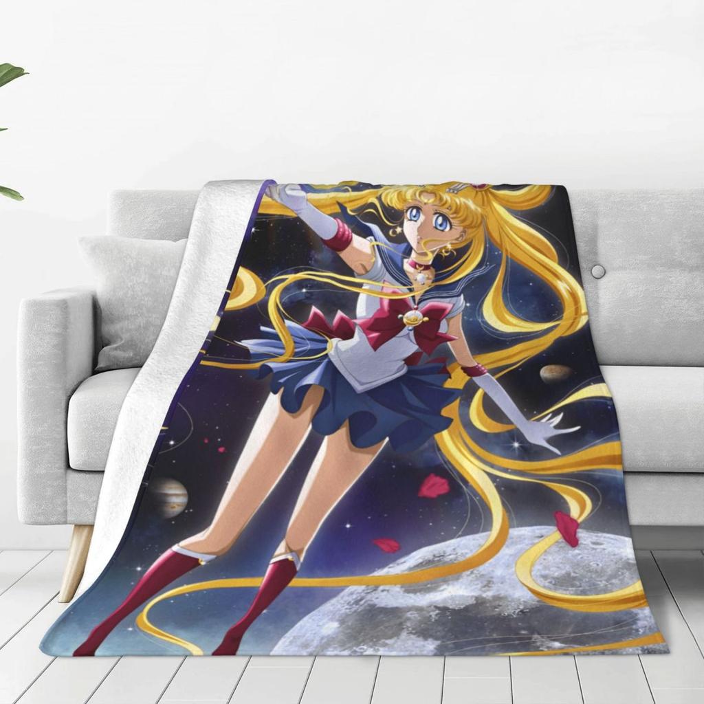 S-Sailor M-Moon Anime Kawaii Flannel Blanket Soft Warm Throw Blanket for Home Decor Airplane Travel Novelty Bedspread Sofa Bed