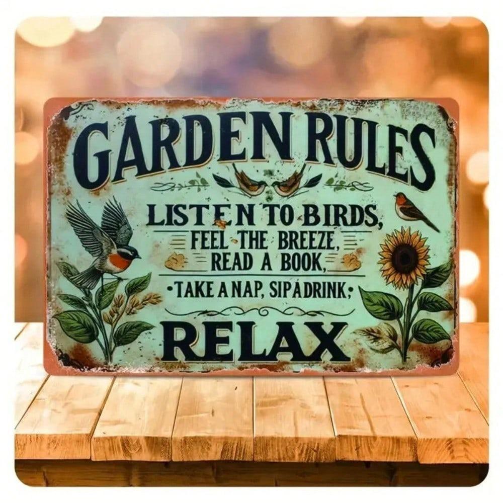Vintage Garden Rules Metal Sign 8x12 Inch Wall Decor for Home Bar Cafe