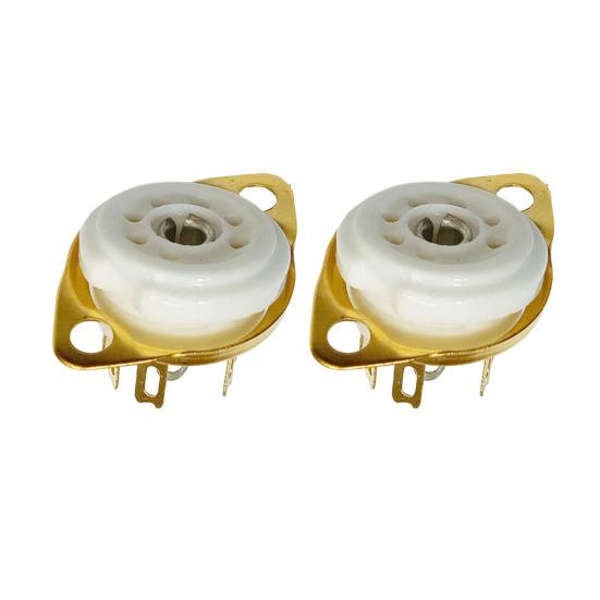 Yousheng 2Pcs Ceramic Tube Socket GZC7-F Golden Tinning Plated 7-Pin Vacuum Electronic Tube Socket Replacement Parts Accessories for 6J1 6J2 6X4 6Z4