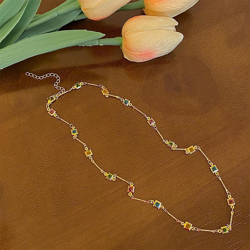 Exquisite Colored l Fringe Clavicle Necklace For Ladies Y2K Sparkling Elegant Charm Party Wedding Jewelry