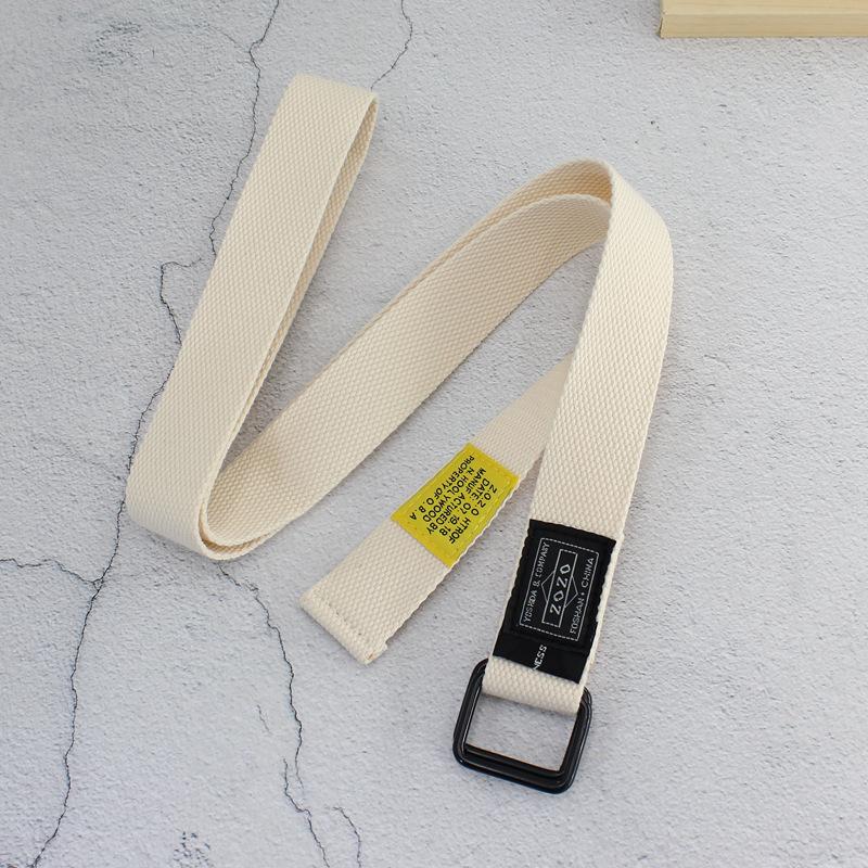 Double Buckle Canvas Cloth Label Belt Men'S And Women'S Trendy Teen Jeans Belt