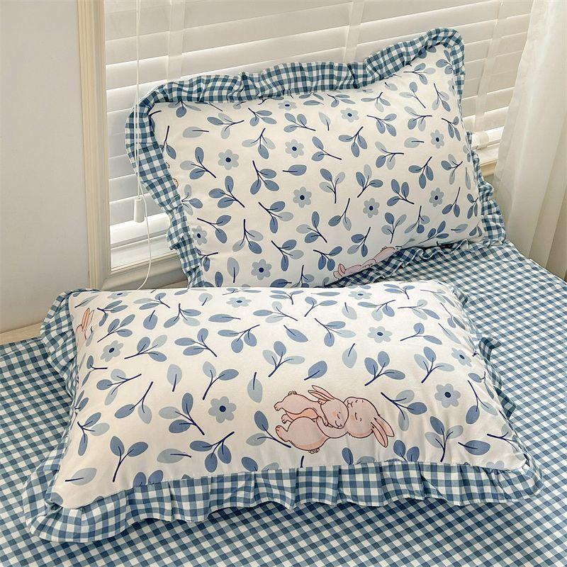 

2pcs Soft and Comfortable Yarn Floral Lace Pillowcases | Plant Flower Print, Suitable for Bedroom Bedding Pillow Core Cover 2PCS 48 * 74cm
