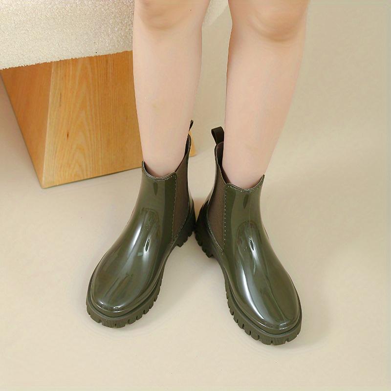 Dames Regenlaarzen met Dikke Zool, Elastische Inzetten voor Gemakkelijk Aantrekken, Gecushioneerd Comfort, Zwart/Geel/Groen, Modieus Casual & Professioneel Schoeisel