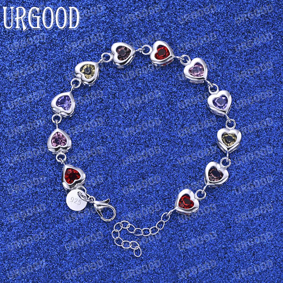 925 Sterling Silver Módní svatební šperky AAA Zirkonový náramek ve tvaru srdce